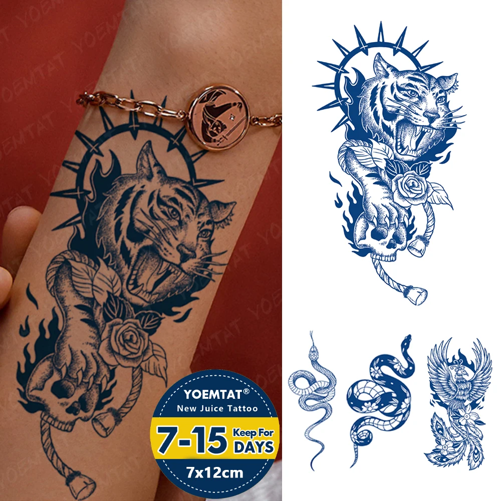 

Полуперманентные тигр череп цветы водостойкие временные тату-наклейки сок чернила стойкие татуировки боди-арт искусственная татуировка для женщин и мужчин
