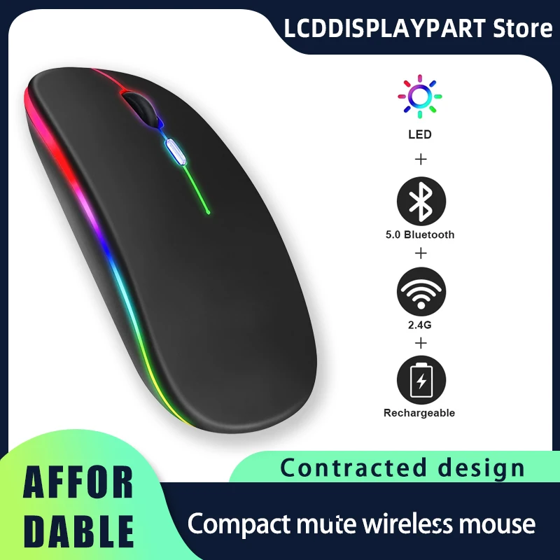 

Wireless Bluetooth Mouse RGB Rechargeable USB LED Backlight Ergonomic Gaming Mouse for Desktop PC Laptop Tablet 2.4GHz 1600DPI