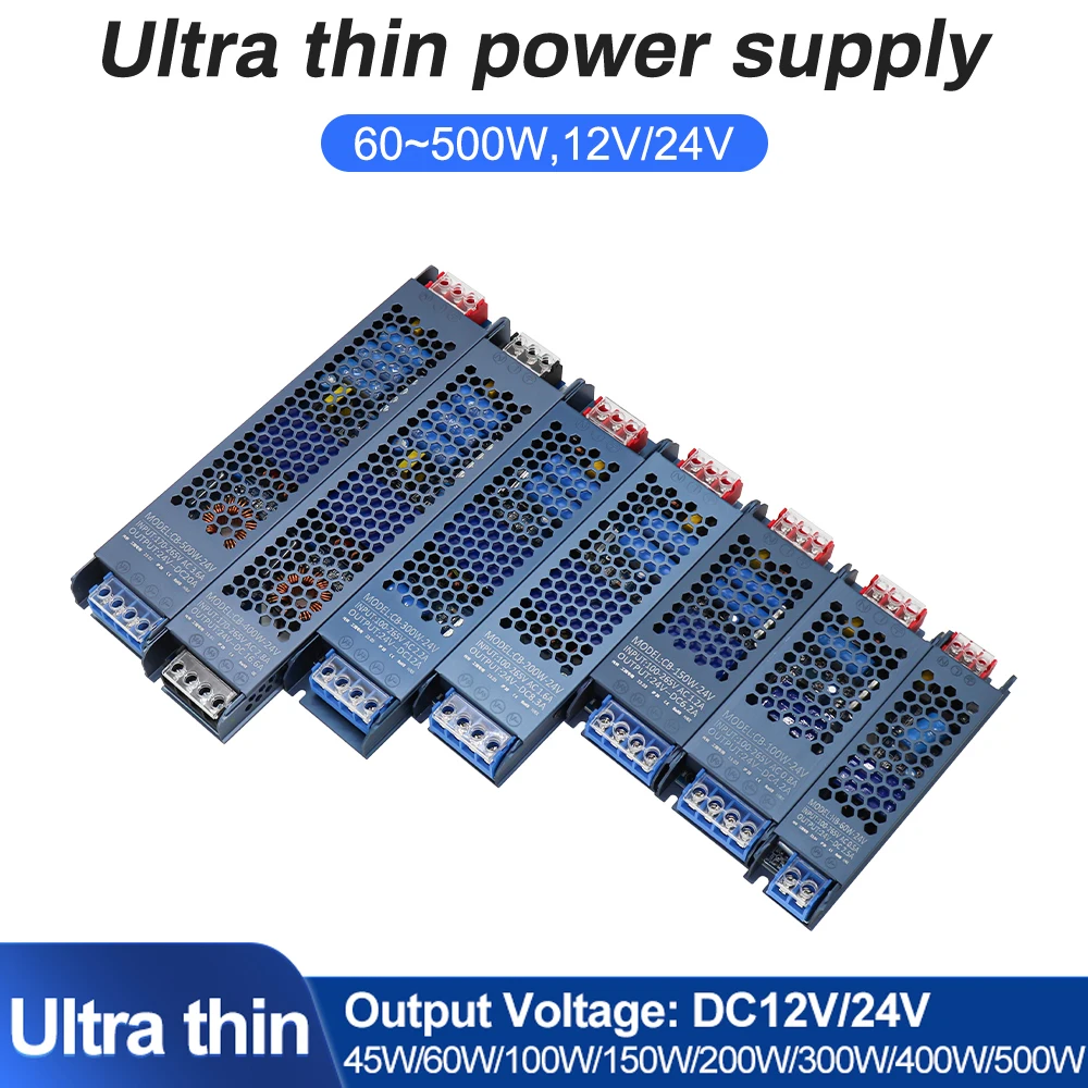 12V 24V Power Supply 60W 100W 200W 300W 400W 500W Transformer LED Driver Super Thin AC DC Converter for LED Strip Lighting Bulb
12V 24V Power Supply 60W 100W 200W 300W 400W 500W Transformer LED Driver Super Thin AC DC Converter for LED Strip Lighting Bulb