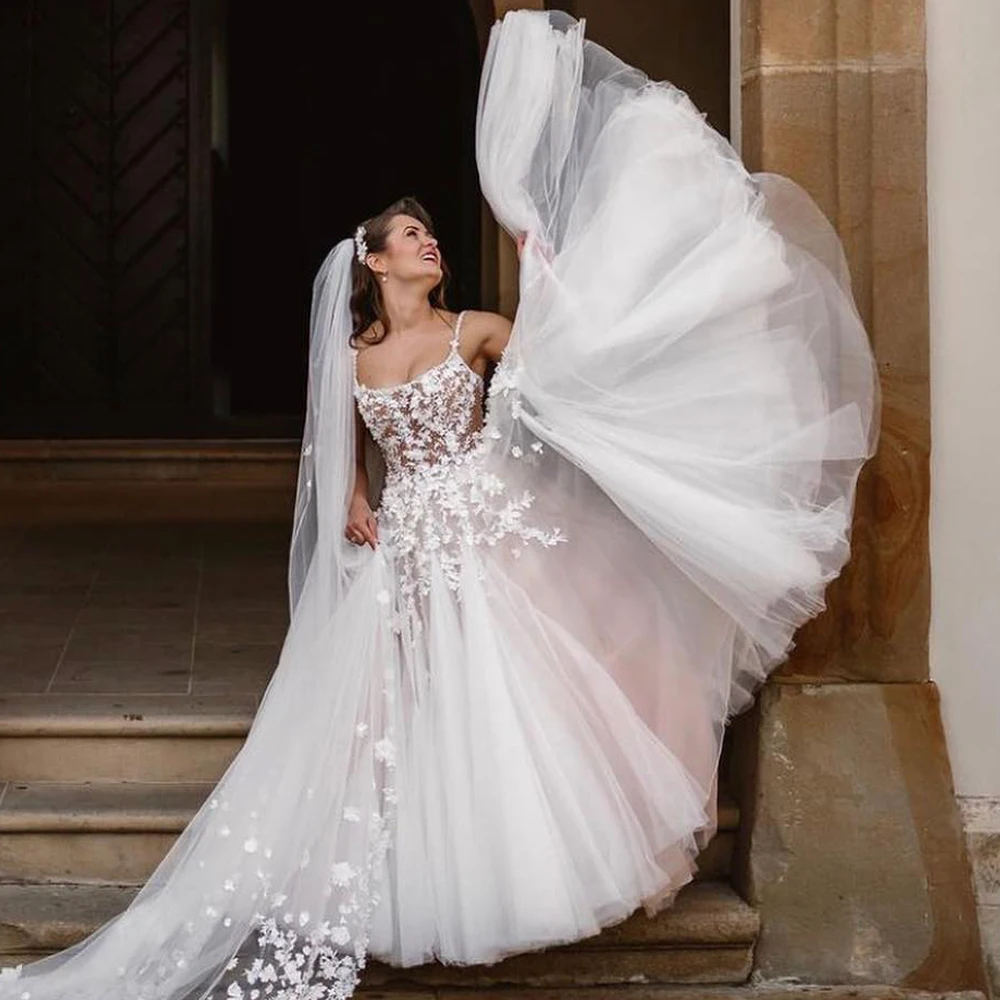 

Привлекательные Свадебные платья Никол без бретелек для свадьбы на тонких бретельках трапециевидная иллюзионная аппликация тюлевые платья для невесты Brautmode
