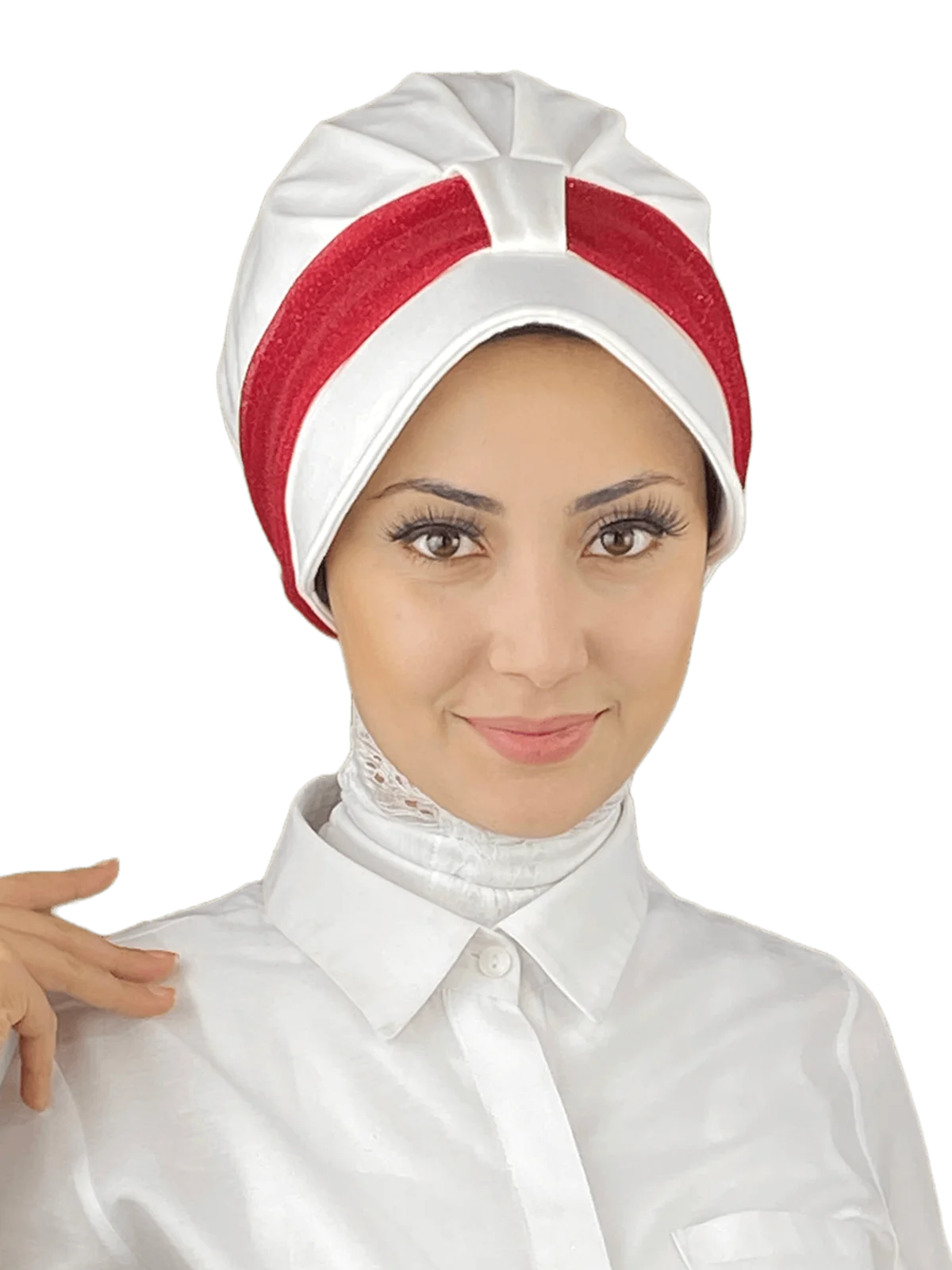 

White Fused Silvery Red Scarf Hat New Fashion Islamic Muslim Women Scarf Trend Headscarf Ready-to-Wear Beere Bone