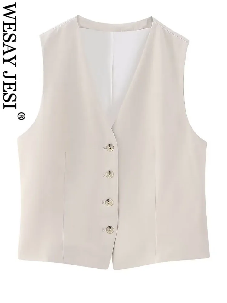WESAY JESI TRAF Elegant Women Beige V Neck Single Breasted Split Vest Casual Sleeveless Street Style Slim Vest Waistcoat Woman 
WESAY JESI TRAF Elegant Women Beige V Neck Single Breasted Split Vest Casual Sleeveless Street Style Slim Vest Waistcoat Woman
