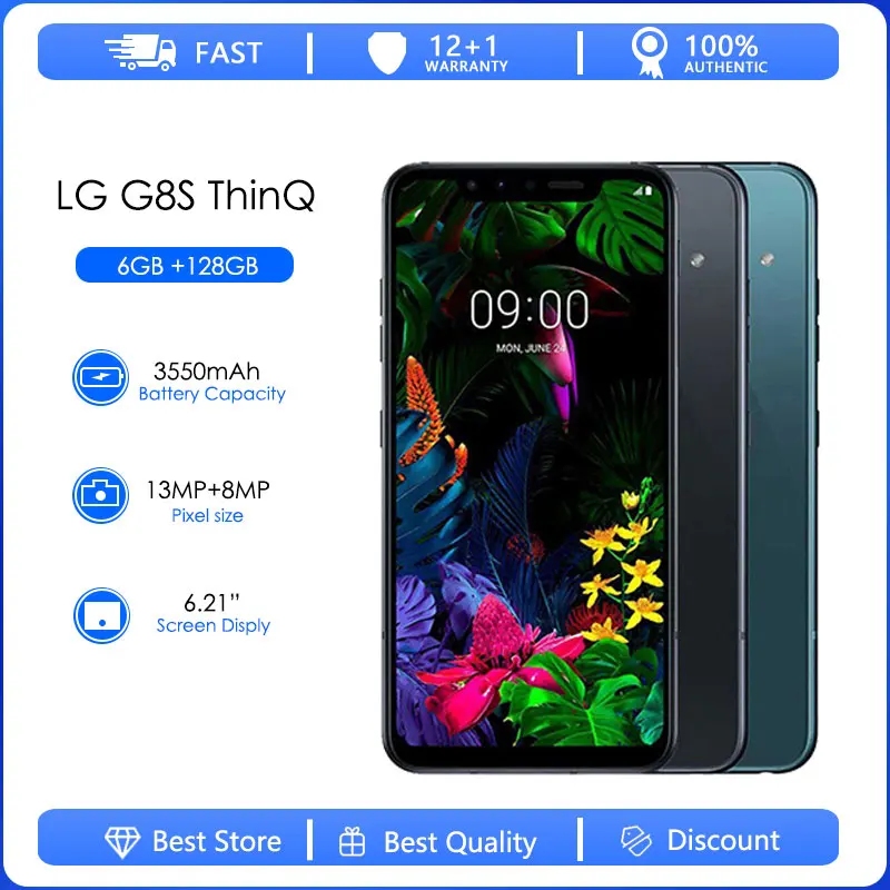 

LG G8S Refurbished-Original Unlocked ThinQ 6.21 Inches Octa Core 6GB RAM 128GB ROM LTE 4G 13MP Triple Rear Camera 2160P Android