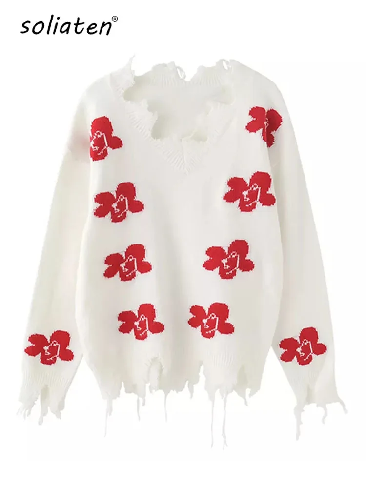 Y2K 90s Irregualr Floral Frayed Sharkbite Sweater Females V Neck Long Sleeve Korean Fashion Pullover Jumper 2022 Clothes C-106
Y2K 90s Irregualr Floral Frayed Sharkbite Sweater Females V Neck Long Sleeve Korean Fashion Pullover Jumper 2022 Clothes C-106