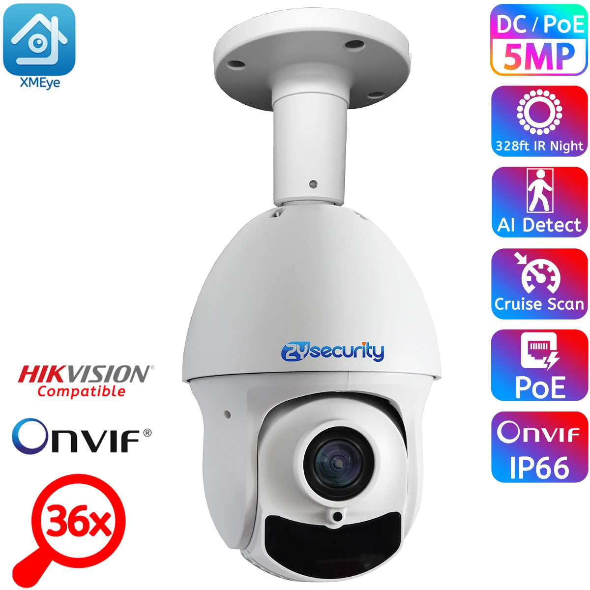 

30X Zoom IP PTZ Camera Outdoor 5MP Onvif Ceiling Mount Speed Dome Camera 48V PoE Network 150M IR Night Surveillance Camera XMEye