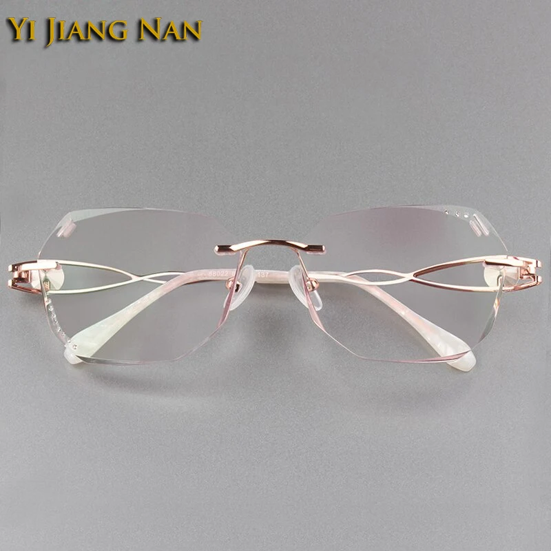 

Diamond Trimmed Women Optical Glasses Rimless Titanium Light Spectacles Girls Fashion Eyeglasses Frame Stones Crystal Spectacles