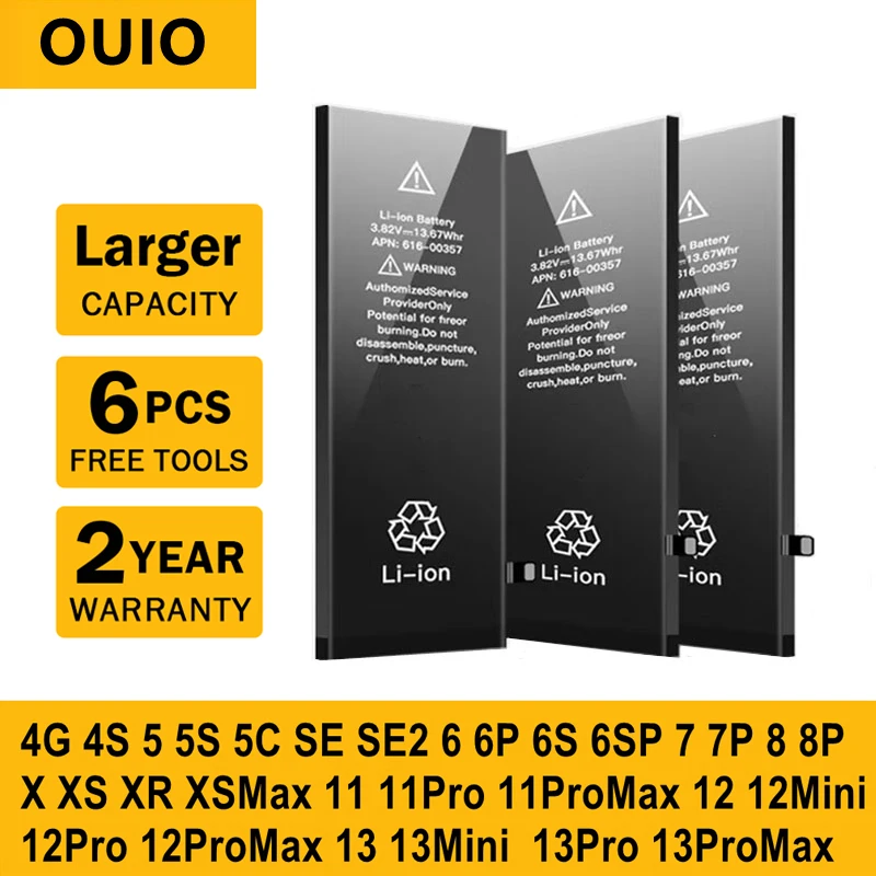 High Capacity Phone Battery For iPhone 6S 6 7 8 Plus X XR XS MAX Replacement Bateria For iPhone SE 2016 6 6S 7 8 X XS XR XS MAX
High Capacity Phone Battery For iPhone 6S 6 7 8 Plus X XR XS MAX Replacement Bateria For iPhone SE 2016 6 6S 7 8 X XS XR XS MAX