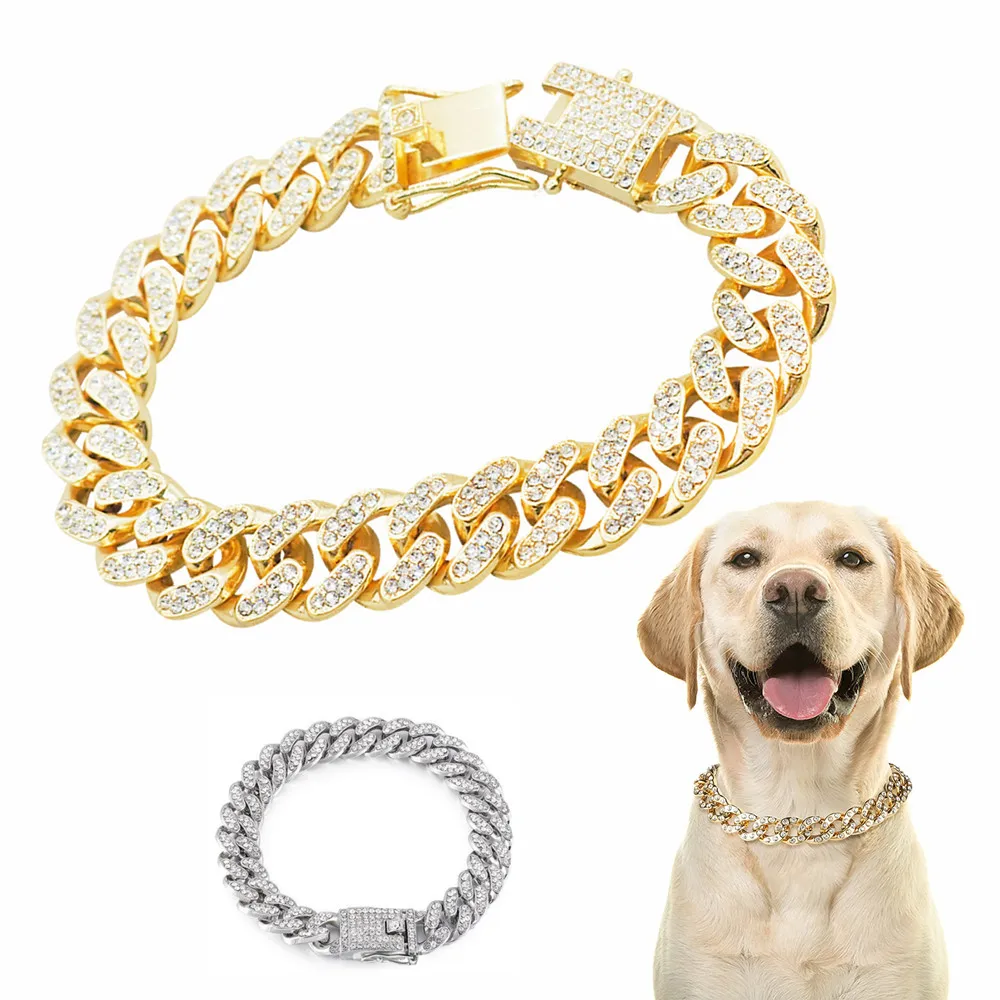 Rhinestone Dog Chain Collar Metal Strong Gold Cuban Link Dog Necklace Luxury Stainless Steel Puppy Cat Chain Collar Dog Jewelry
Rhinestone Dog Chain Collar Metal Strong Gold Cuban Link Dog Necklace Luxury Stainless Steel Puppy Cat Chain Collar Dog Jewelry