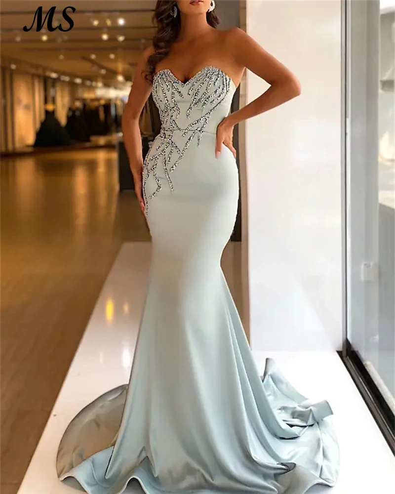 MS Mermaid Satin Prom Dress Strapless With Beading Sleeveless Vestido De Festa Evening Party Gowns Special Occasion Invite
MS Mermaid Satin Prom Dress Strapless With Beading Sleeveless Vestido De Festa Evening Party Gowns Special Occasion Invite