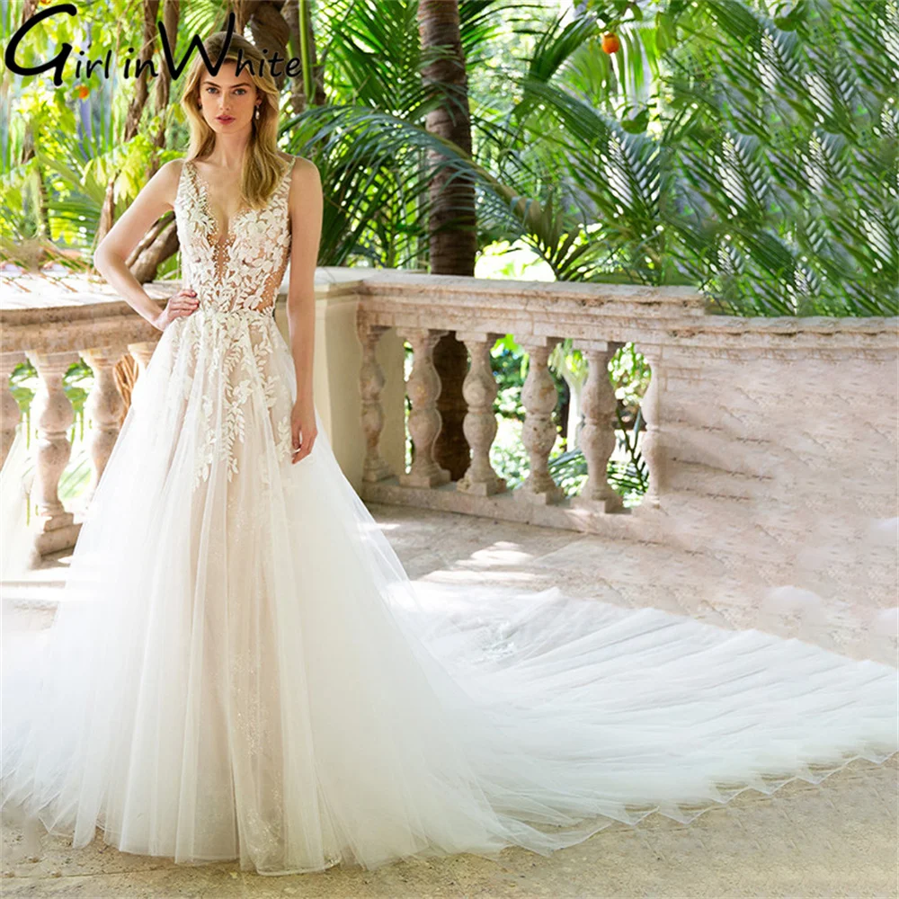 Boho A Line Wedding Dresses Illusion Waist V Neck Bridal Gown Appliques Backless Sleeveless For Bride Robe Vestido De Casamento
Boho A Line Wedding Dresses Illusion Waist V Neck Bridal Gown Appliques Backless Sleeveless For Bride Robe Vestido De Casamento