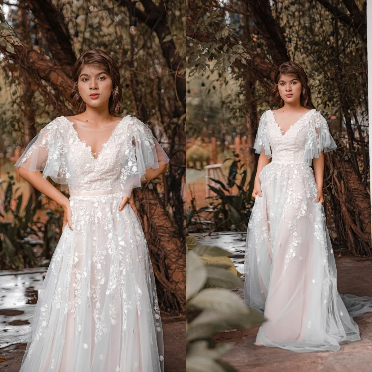 Romantic White Tulle A Line Wedding Dresses Appliques Beads Puffy Sleeves V Neck Bridal Gowns Sexy Open Back vestido de novia
Romantic White Tulle A Line Wedding Dresses Appliques Beads Puffy Sleeves V Neck Bridal Gowns Sexy Open Back vestido de novia