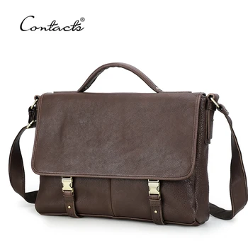 CONTACTS Men Briefcase Genuine Leather Laptop Bag for 16 inch Macbook Male Messenger Shoulder Bag Office Tote Handbag Designer