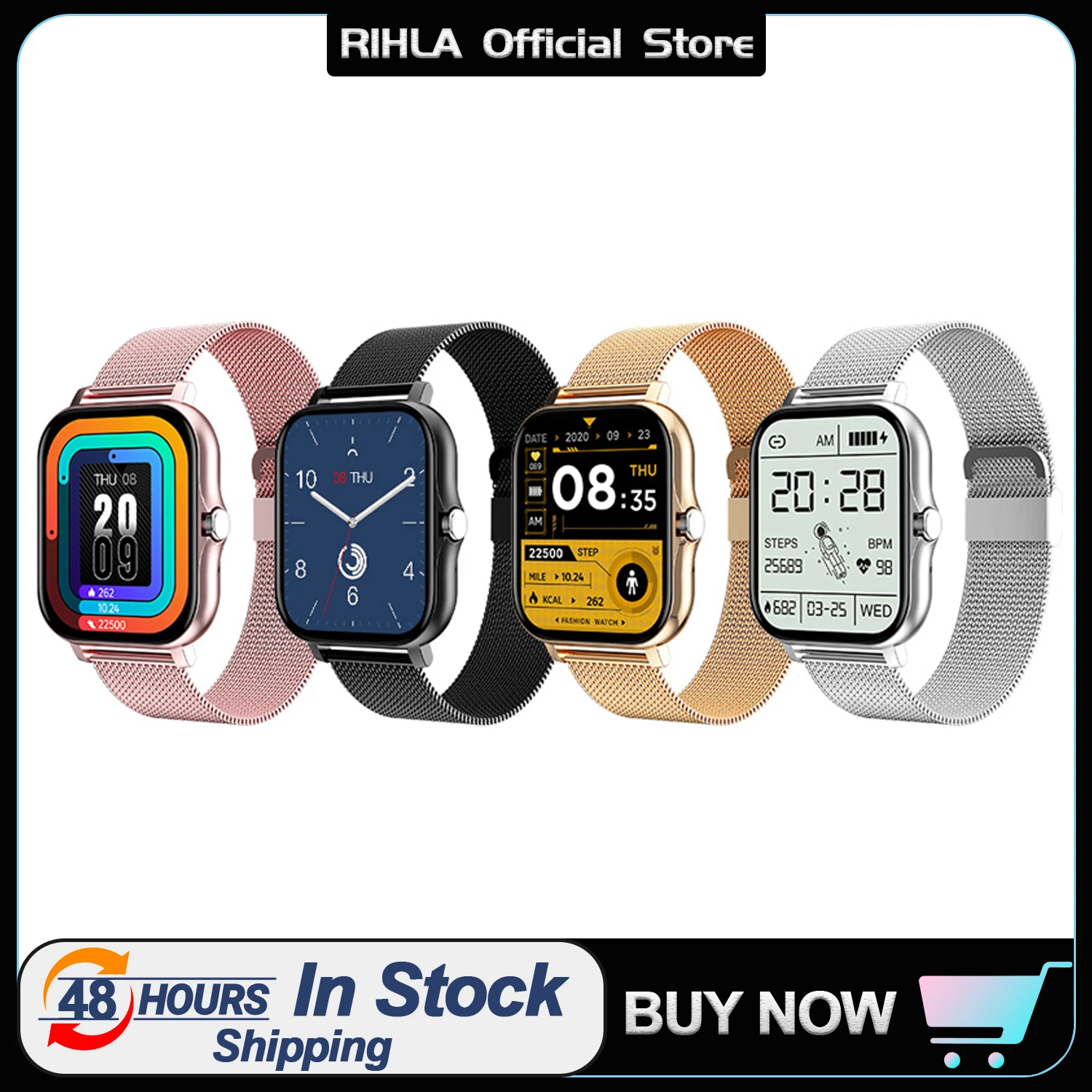 

Смарт-часы RIHLA женские с сенсорным экраном 1,69 дюйма и Bluetooth
