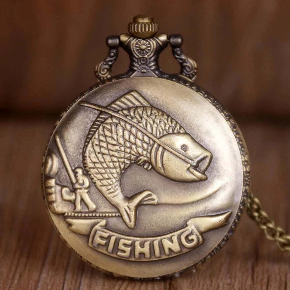 Bronze Vintage Pocket Watch Necklace Chain Pendant Quartz Pocket Watch Fishing Design Theme Men Watch Fish Pattern for Men Women
Bronze Vintage Pocket Watch Necklace Chain Pendant Quartz Pocket Watch Fishing Design Theme Men Watch Fish Pattern for Men Women