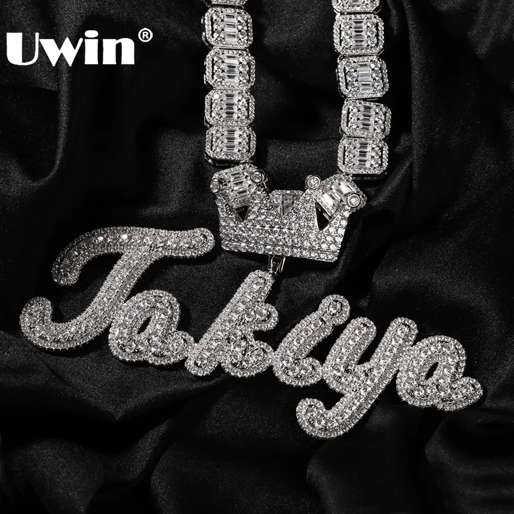 UWIN Custom Brush Cursive Letters Pendant Crown Bezel Name Necklaces Paved Setting Iced Out Cubic Zirconia Hip Hop Jewelry
UWIN Custom Brush Cursive Letters Pendant Crown Bezel Name Necklaces Paved Setting Iced Out Cubic Zirconia Hip Hop Jewelry
