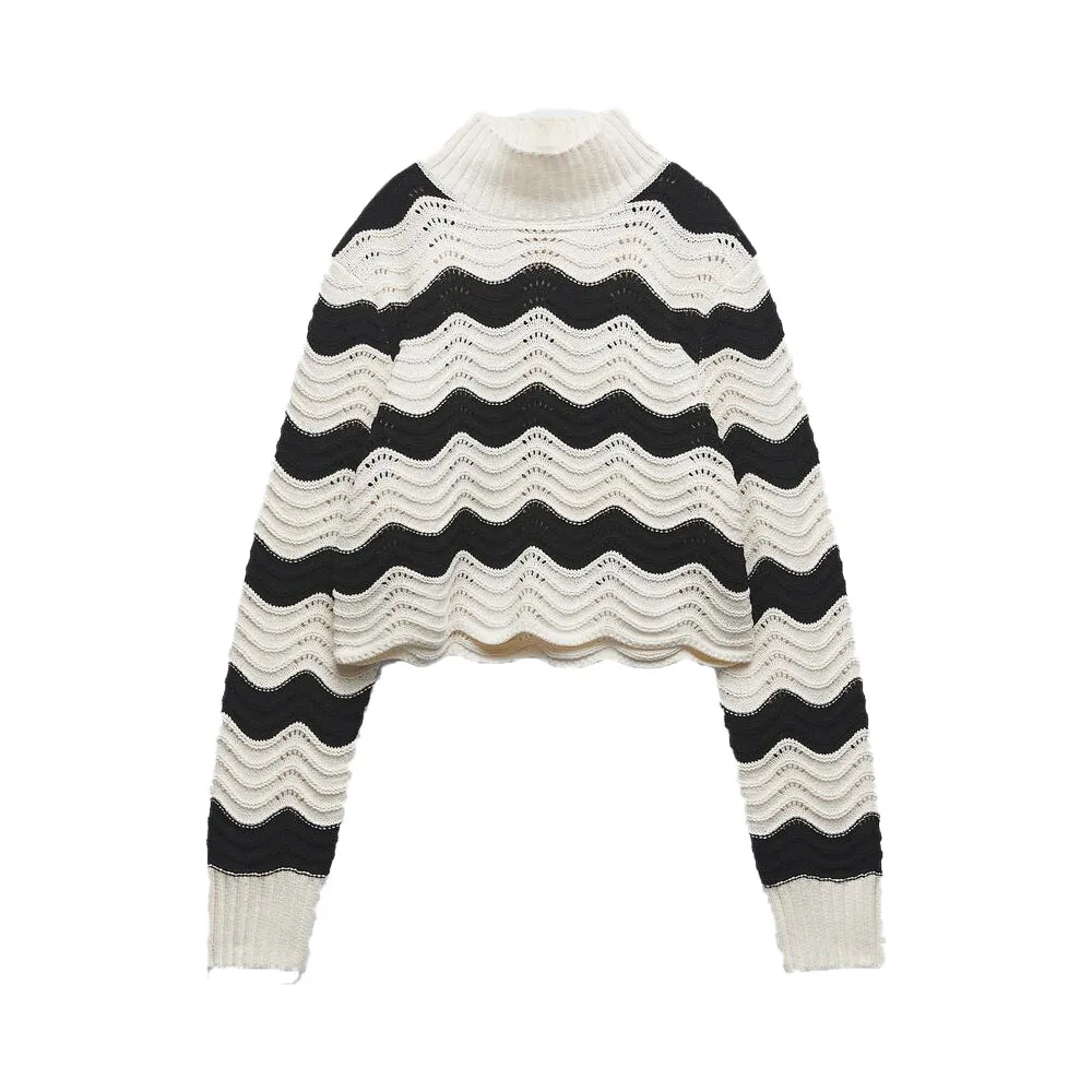 Zach AiIsa fall and winter new women's sweet and versatile long-sleeved stand-up collar striped hollow elastic sweater knit
Zach AiIsa fall and winter new women's sweet and versatile long-sleeved stand-up collar striped hollow elastic sweater knit