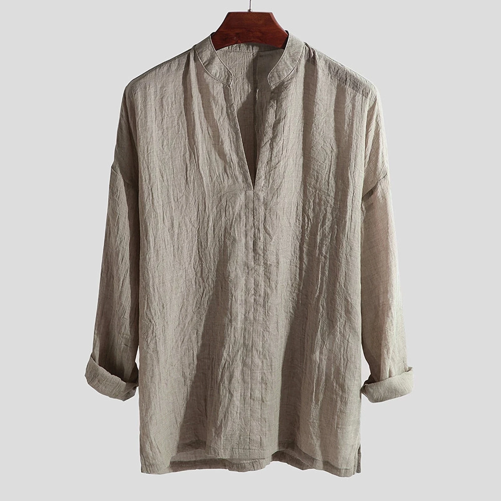 Spring New Men's Breathable Linen Shirt Stand Collar Long Sleeve Pullover Solid Color Business Clothes
Spring New Men's Breathable Linen Shirt Stand Collar Long Sleeve Pullover Solid Color Business Clothes