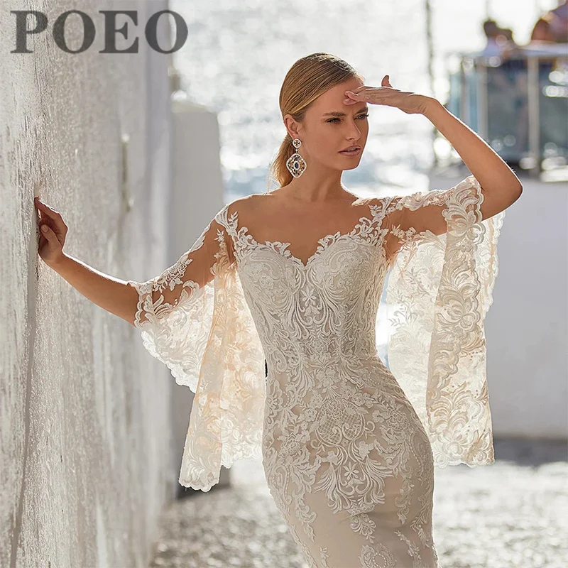 POEO Beach Wedding Dress 2022 V-neck Flare Sleeve Appliques Bridal Gowns Floor-Length Court Train Vestido De Novia Custom Made
POEO Beach Wedding Dress 2022 V-neck Flare Sleeve Appliques Bridal Gowns Floor-Length Court Train Vestido De Novia Custom Made