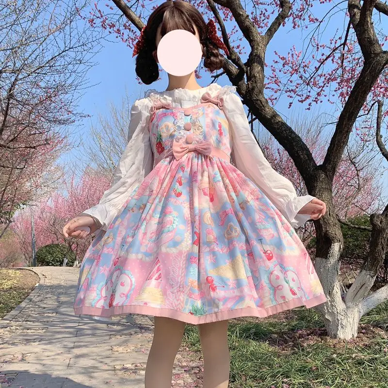 Lolita Dress Cartoon Print Tea Party Japanese Summer Sleeveless Sweet Bow Kawaii Princess Cute Jsk Sling Dress
Lolita Dress Cartoon Print Tea Party Japanese Summer Sleeveless Sweet Bow Kawaii Princess Cute Jsk Sling Dress