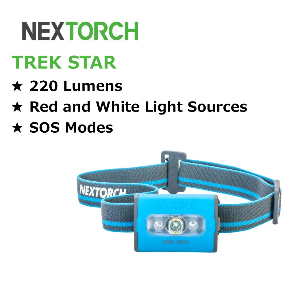 

NEXTORCH LED Headlamp 220 Lumen 3*AAA Battery Head Torch High Power White Red LED S.O.S Camping Headlight TREK STAR