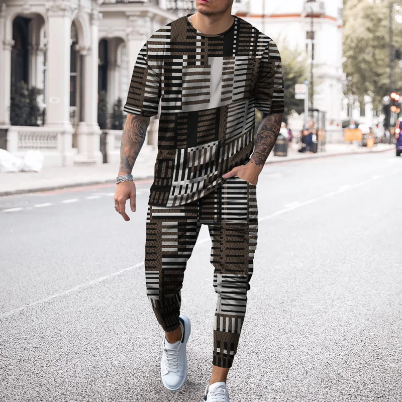 Men's 3d Stripe Splicing Printing Casual 3d Digital Printing Sports Style Loose Large Size Short Sleeve T-shirt Trousers Set
Men's 3d Stripe Splicing Printing Casual 3d Digital Printing Sports Style Loose Large Size Short Sleeve T-shirt Trousers Set