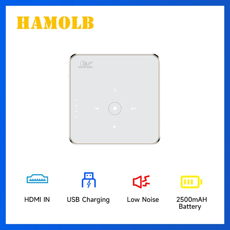 

HAMOLB HA12 Ultra Mini Portable Projector HD 1080p Support LED DLP Rechargeable Pico Projector 100" Display Built-in Speaker