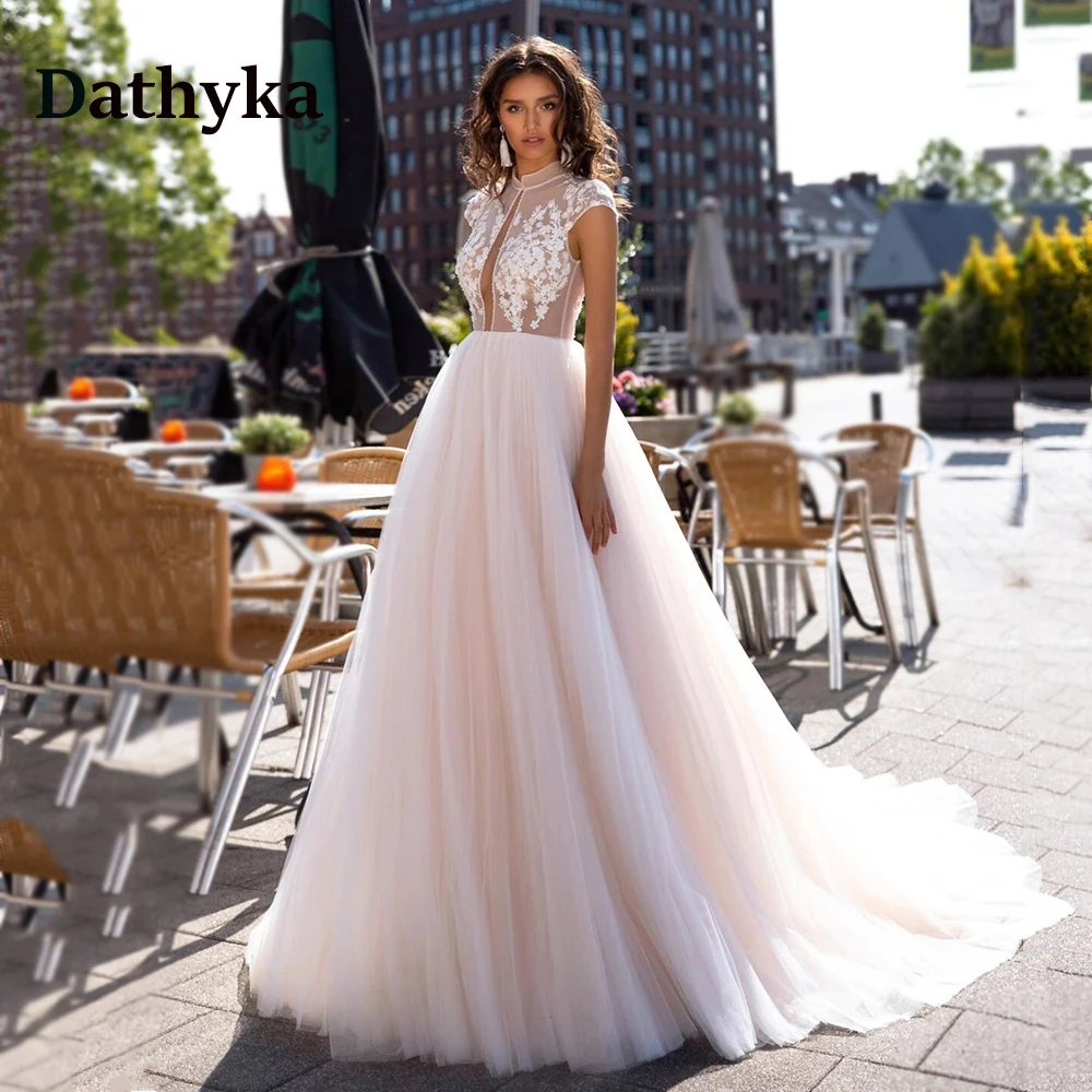 Classic Illusion See-Through Wedding Gown For Bride High Neck Brush Train Appliques A-LINE Vestidos De Novia Personalised
Classic Illusion See-Through Wedding Gown For Bride High Neck Brush Train Appliques A-LINE Vestidos De Novia Personalised