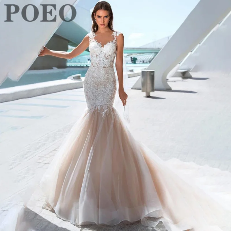 POEO Trumpet Wedding Dress 2022 O-Neck Sleeveless Appliques Bridal Gowns Floor-Length Court Train Vestido De Novia Custom Made
POEO Trumpet Wedding Dress 2022 O-Neck Sleeveless Appliques Bridal Gowns Floor-Length Court Train Vestido De Novia Custom Made