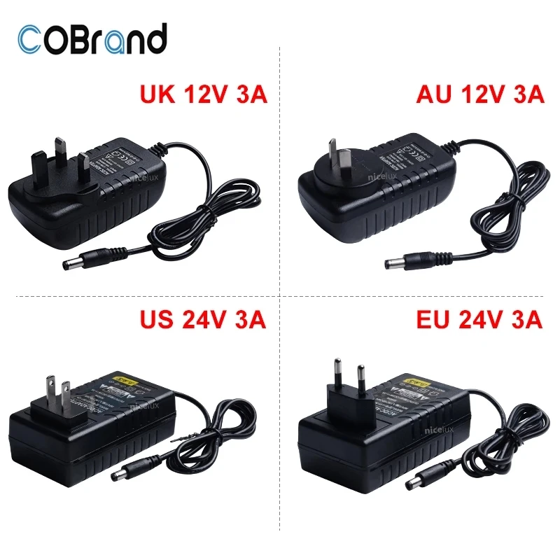 High Quality DC 12V 24V 3A 110V 220V Charger EU US AU UK Plug Universal Power Adapter Supply Charger Plug for CCTV COB SMD LED l
High Quality DC 12V 24V 3A 110V 220V Charger EU US AU UK Plug Universal Power Adapter Supply Charger Plug for CCTV COB SMD LED l