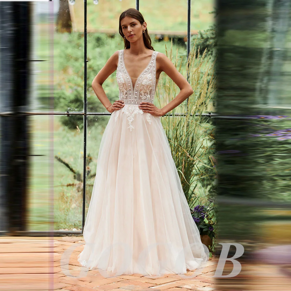 GOGOB Vintage Boho A Line R104 Wedding Dress Lace Tulle V Neck Sleeveless Sweep Train Bridal Gowns Summer Robe De Mariee
GOGOB Vintage Boho A Line R104 Wedding Dress Lace Tulle V Neck Sleeveless Sweep Train Bridal Gowns Summer Robe De Mariee