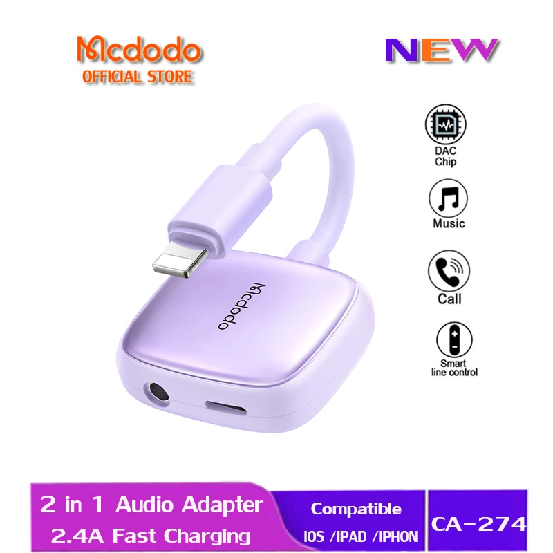Mcdodo Lightning Audio Adapter Supports Call Game Microphone DC3.5mm Headphone Live MIC For iP 14 Pro Max 13 12 11 Xr 8 7 CA-274
Mcdodo Lightning Audio Adapter Supports Call Game Microphone DC3.5mm Headphone Live MIC For iP 14 Pro Max 13 12 11 Xr 8 7 CA-274