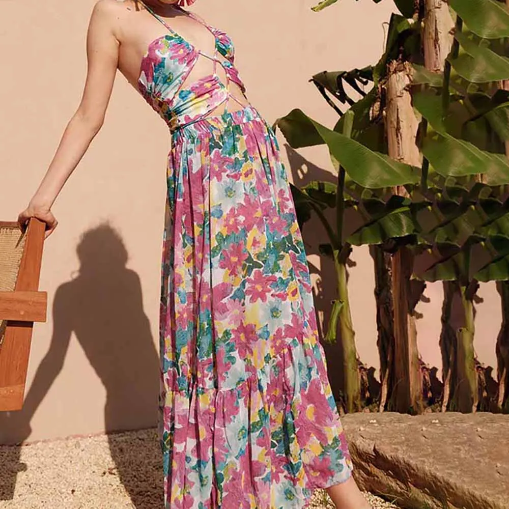 Pink Print Chiffon Beach Dress High Waist String Halter Bikini Hollow Open Back One Piece Swimsuit 2022 Fashion and Elegant
Pink Print Chiffon Beach Dress High Waist String Halter Bikini Hollow Open Back One Piece Swimsuit 2022 Fashion and Elegant