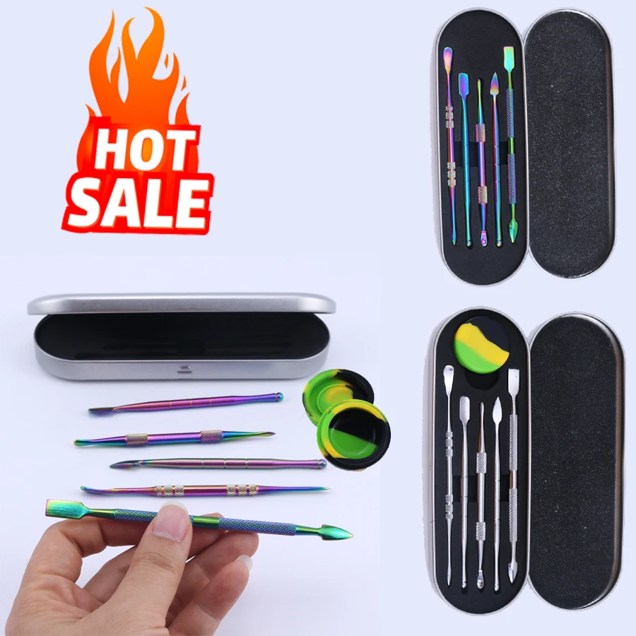 5Pcs Wax Carving Tool Kit Rainbow and Silver Stainless Steel 710 Accessories With 5ml Silicone Container Jar
5Pcs Wax Carving Tool Kit Rainbow and Silver Stainless Steel 710 Accessories With 5ml Silicone Container Jar