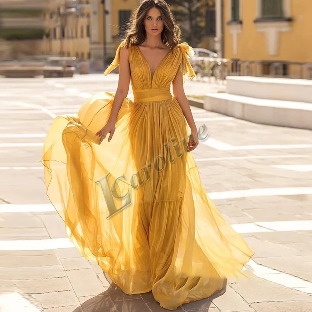 Caroline Simple Elegant Golden V-Neck Evening Dress A-Line Zipper Pleat Prom Gowns Party Custom Made Vestidos Robes De Soirée
Caroline Simple Elegant Golden V-Neck Evening Dress A-Line Zipper Pleat Prom Gowns Party Custom Made Vestidos Robes De Soirée