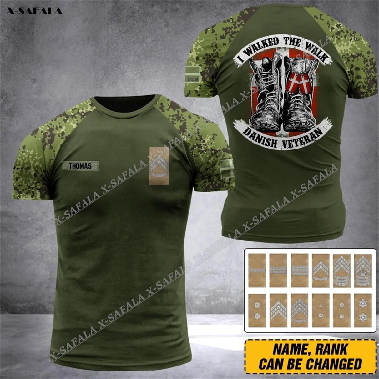 

Custom Rank Name Danish Denmark Military Camo Soldier ARMY VETERAN Flag 3D Printed T Shirt Men Top Tee Summer 2023 Armor