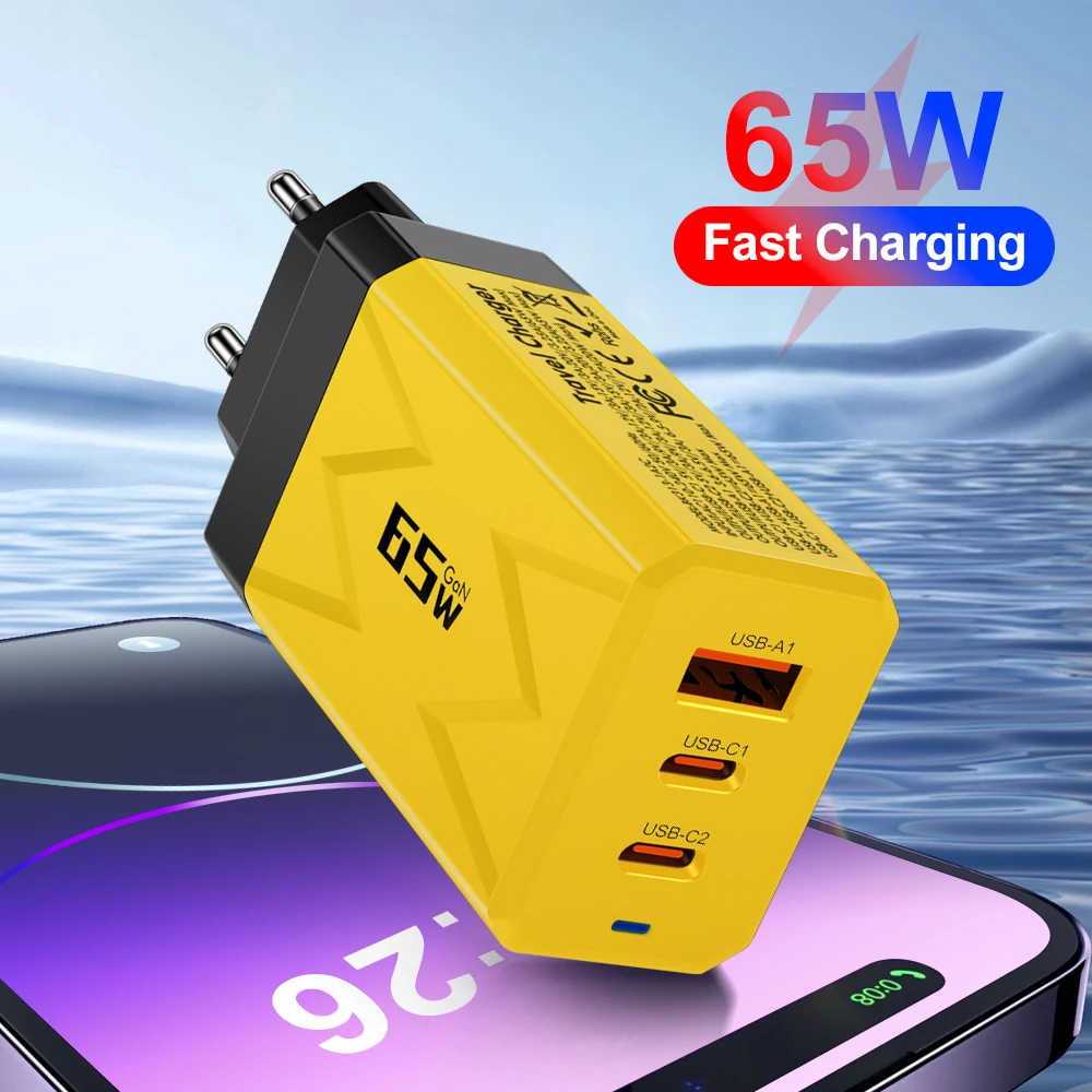 65 Вт GaN USB-зарядное устройство быстрая зарядка типа C двойной настенный адаптер