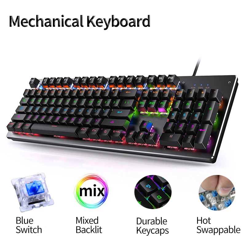 Mechanical Keyboard 104 keys Blue Switch Gaming Keyboards for Tablet Desktop PC Hot-Swappable Switch mix Backlit
Mechanical Keyboard 104 keys Blue Switch Gaming Keyboards for Tablet Desktop PC Hot-Swappable Switch mix Backlit