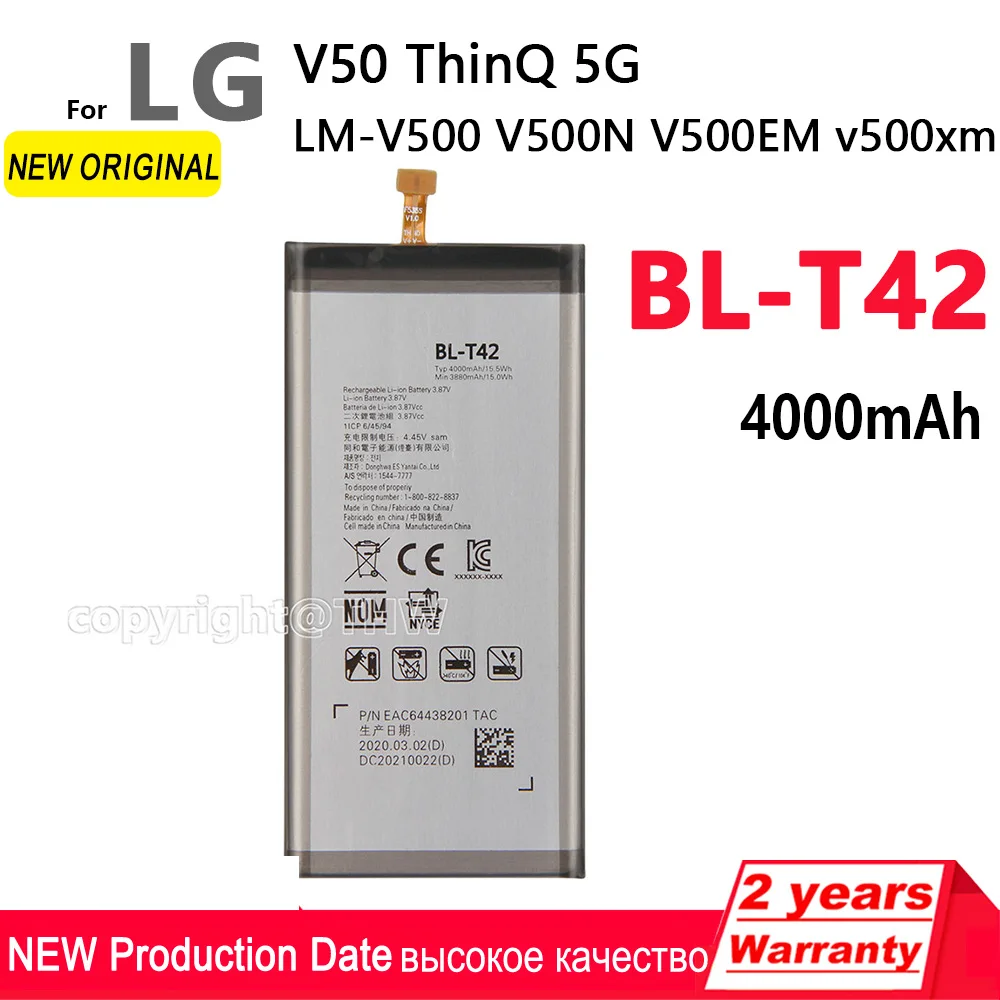 

100% Original 4000mAh BL-T42 New Battery For LG V50 ThinQ 5G V50ThinQ BL T42 LM-V500 V500N V500EM v500xm With Tracking number