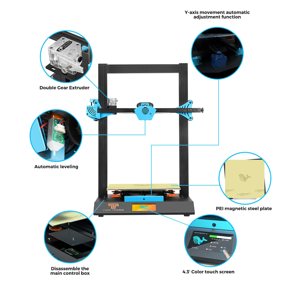 3D-принтер Twotrees Blu-5 Bluer Plus, 3D-принтер с магнитной печатью I3 Mega PEI, большой размер, металлическая рамка, сенсорный экран BL
3D-принтер Twotrees Blu-5 Bluer Plus, 3D-принтер с магнитной печатью I3 Mega PEI, большой размер, металлическая рамка, сенсорный экран BL