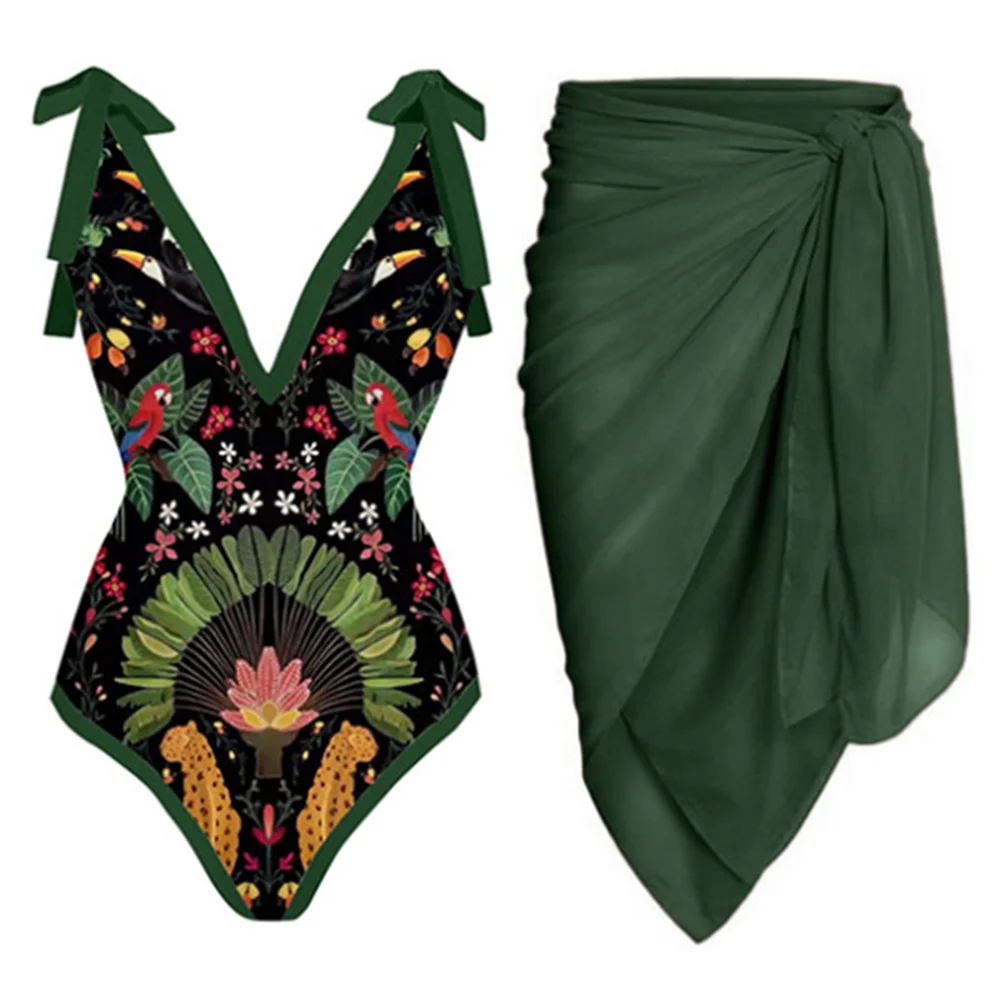 Vintage Print Deep V One Piece Swimsuit Set Beach Dress Female Retro Swimwear Luxury Designer Bathing Suit Cover up
Vintage Print Deep V One Piece Swimsuit Set Beach Dress Female Retro Swimwear Luxury Designer Bathing Suit Cover up