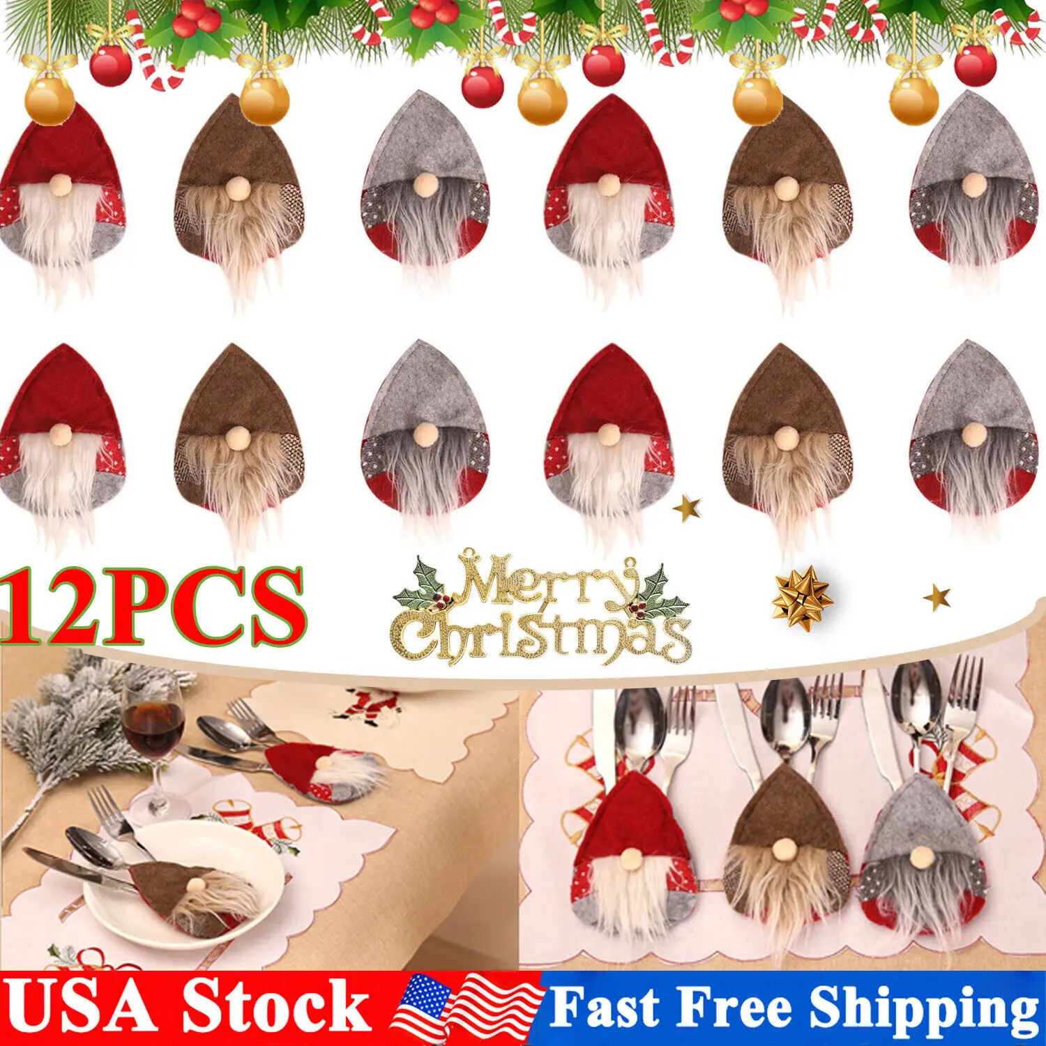 12X Christmas Knife Fork Holder Cover Gnome Plush Hats Dinner Silverware Holders
12X Christmas Knife Fork Holder Cover Gnome Plush Hats Dinner Silverware Holders