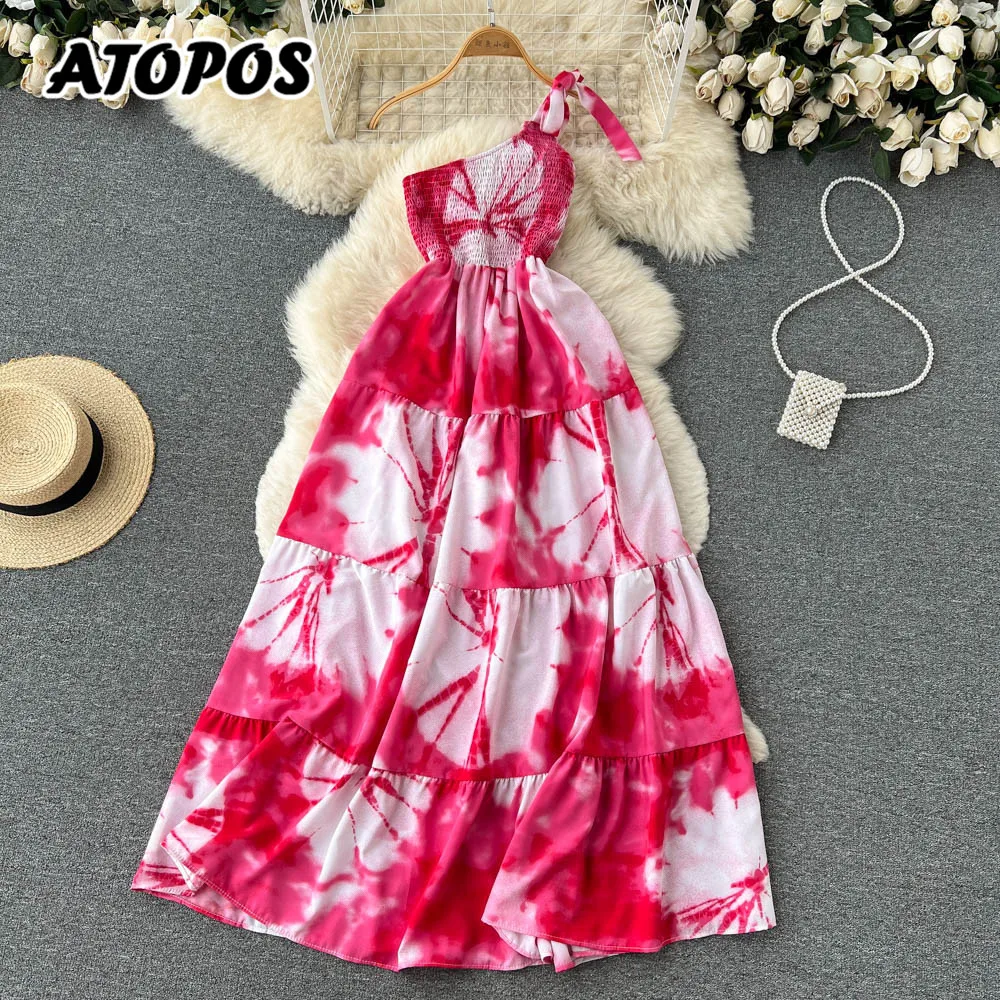 

Atopos Women Beach Summer Dress One Shoulder Floral Maxi Dresses Fashion Female Robe Holiday Vestido Sundress Woman Outfits 2022