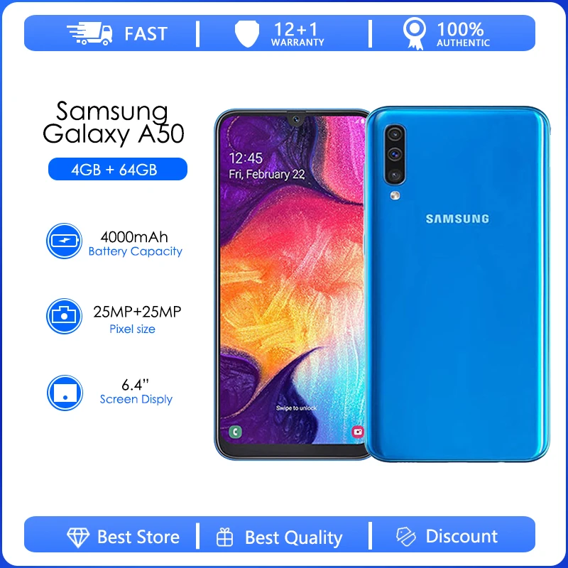 Samsung Galaxy A50 A505U Refurbished-Original Unlocked A505G A505U1 A505GT Android Wi-Fi 25MP 6.4'' 64GB 4GB RAM US version
Samsung Galaxy A50 A505U Refurbished-Original Unlocked A505G A505U1 A505GT Android Wi-Fi 25MP 6.4'' 64GB 4GB RAM US version