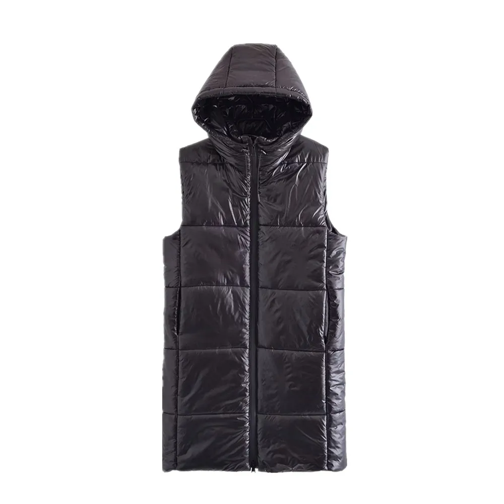 PB&ZA autumn and winter new women's casual temperament black bright hooded warm long cotton vest 5507/740
PB&ZA autumn and winter new women's casual temperament black bright hooded warm long cotton vest 5507/740