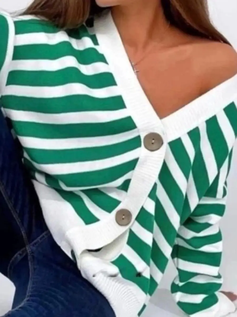 V-neck cardigan Women loose striped sweater ladies coat Women's sweater jacket cardigan knitted Cardigan
V-neck cardigan Women loose striped sweater ladies coat Women's sweater jacket cardigan knitted Cardigan