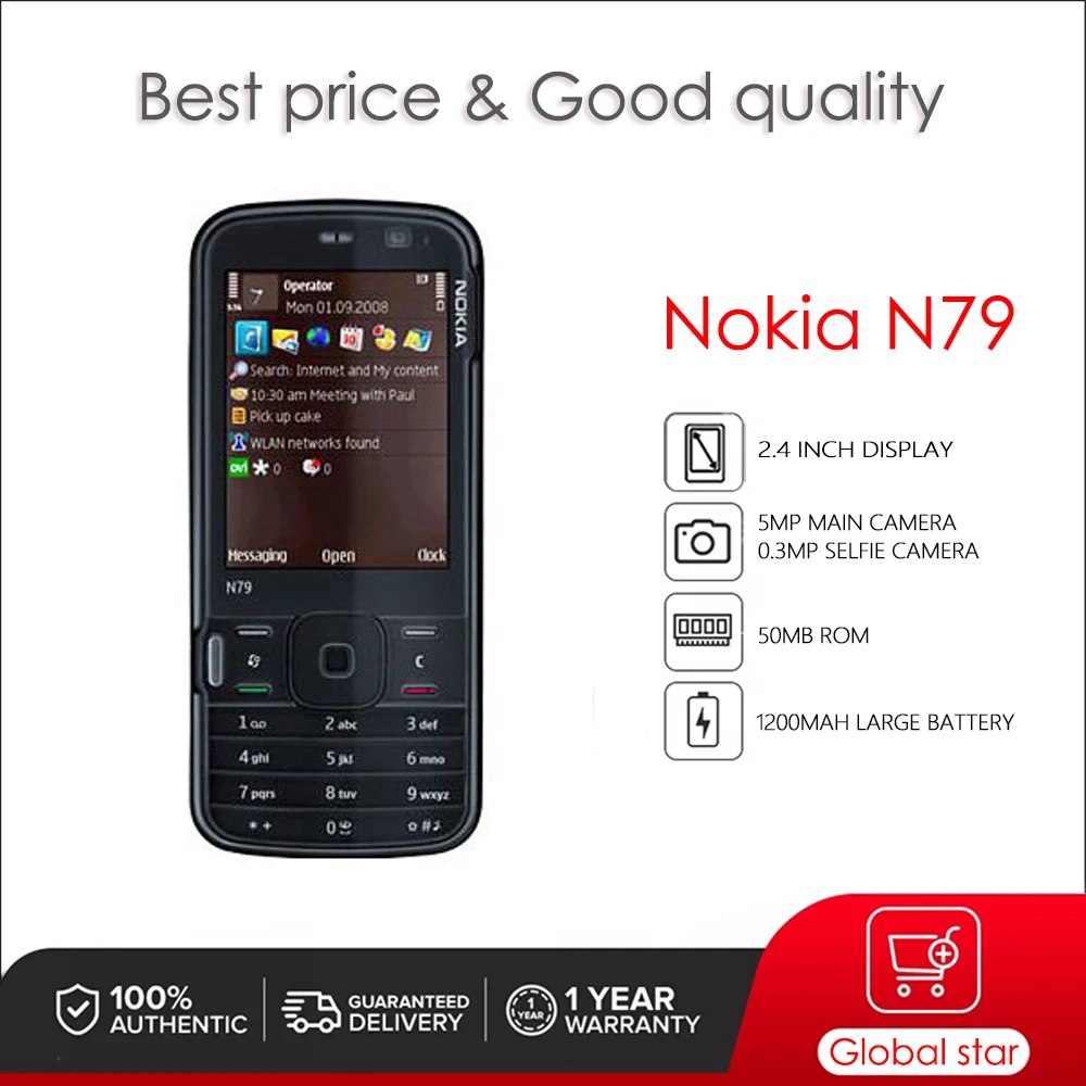Оригинальный разблокированный телефон Nokia N79, телефон с экраном 2,4 дюйма, 1200 мАч, 5 МП, 50 Мб ROM, 3G, высокое качество
Оригинальный разблокированный телефон Nokia N79, телефон с экраном 2,4 дюйма, 1200 мАч, 5 МП, 50 Мб ROM, 3G, высокое качество