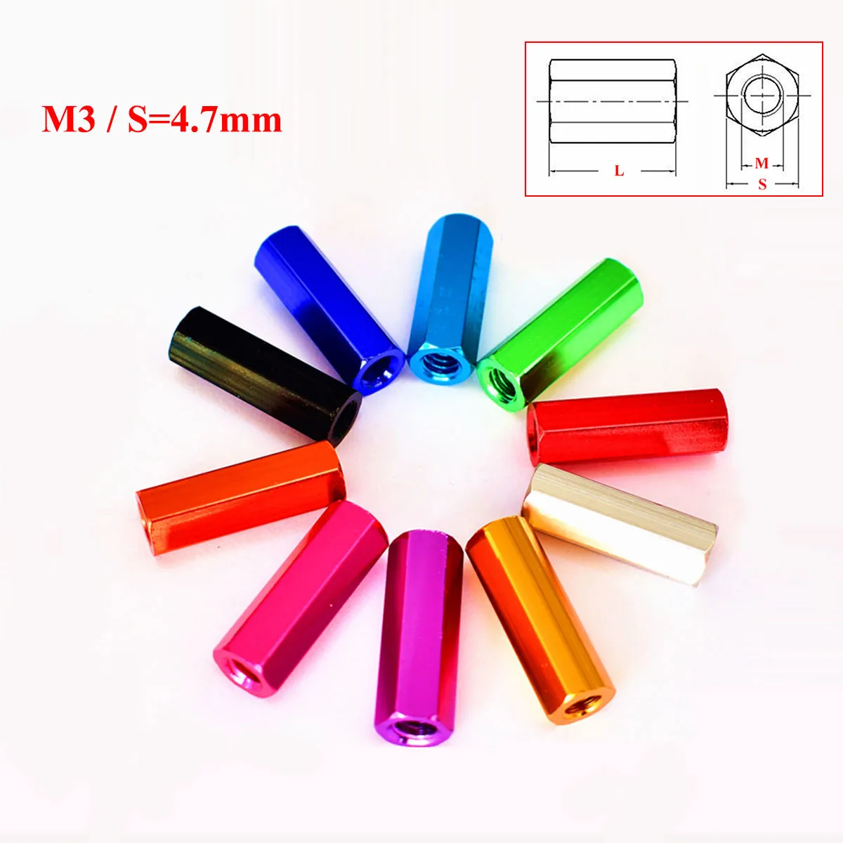 

M3 Aluminum Alloy Hex Standoff Pillars Alu Hexagon Female Threaded Studs Spacer Nuts Hollow Column Sleeving Anodized 10 Colors