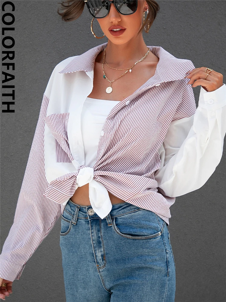 Colorfaith New Color Blocking 2022 Striped Oversized Patchwork Fashionable Women Spring Autumn Blouses Shirts Tops BL21183AB
Colorfaith New Color Blocking 2022 Striped Oversized Patchwork Fashionable Women Spring Autumn Blouses Shirts Tops BL21183AB