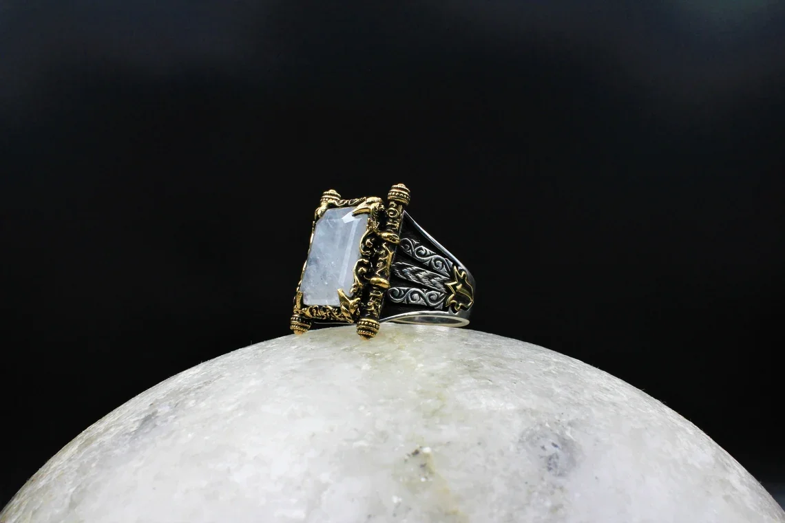 

Винтажное серебряное кольцо султан серии премиум-качества с двумя колоннами и турмалином