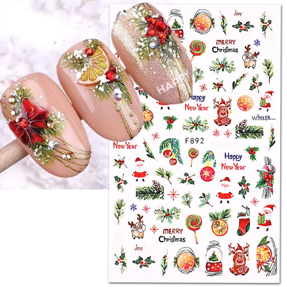 3D Christmas Sticker Nail Decal Winter Snowflake Holly Tangerines Cartoon Santa Bird 2022 New Year Nail Design Decoration BEF892
3D Christmas Sticker Nail Decal Winter Snowflake Holly Tangerines Cartoon Santa Bird 2022 New Year Nail Design Decoration BEF892